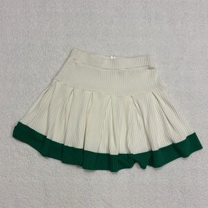 White Pleated Skirt with Green Hem – Sporty & Chic